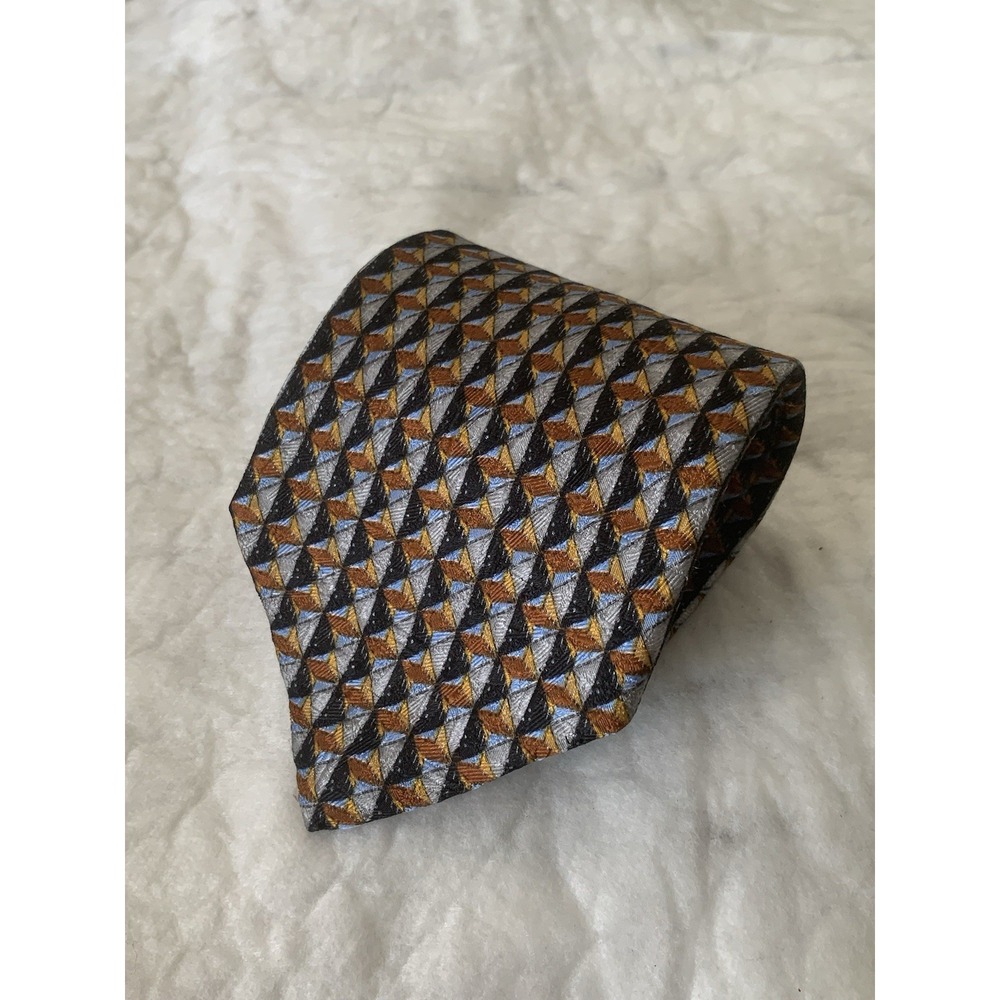 Ermenegildo Zegna Tie 100% Silk Blue Brown Black Geometric